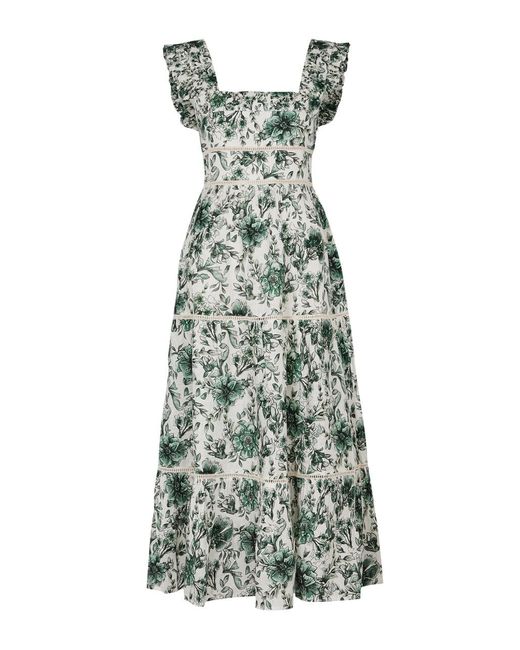 Lug Von Siga Green Sybill Floral-Print Linen Midi Dress
