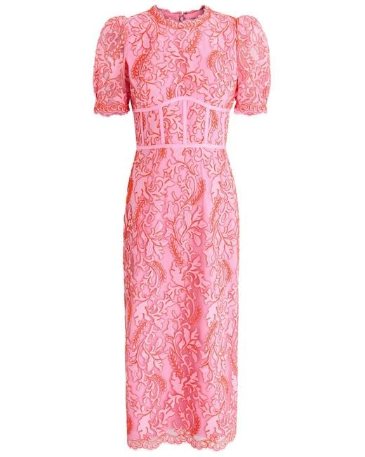 Rebecca Vallance Pink Maribella Embroidered Tulle Midi Dress