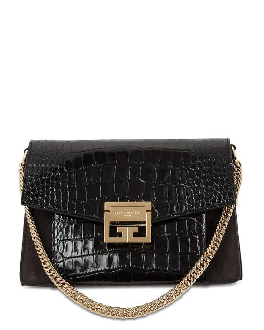 Givenchy Black Gv3 Small Crocodile-effect Leather Cross-body Bag
