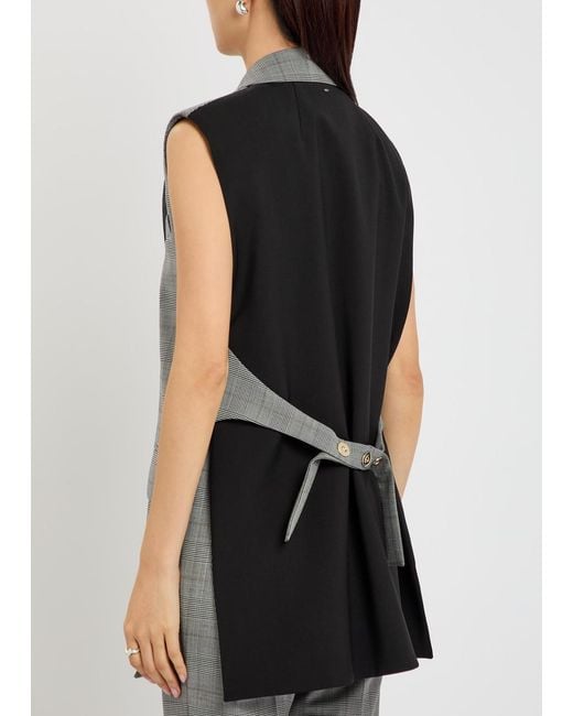 Sportmax Gray Plaid Wool Sleeveless Blazer