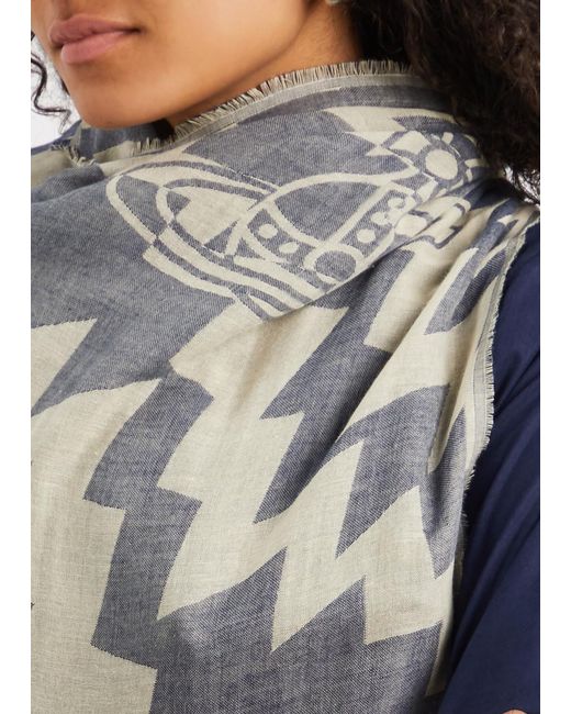 Vivienne Westwood Gray Zigzag Logo-jacquard Cotton Scarf