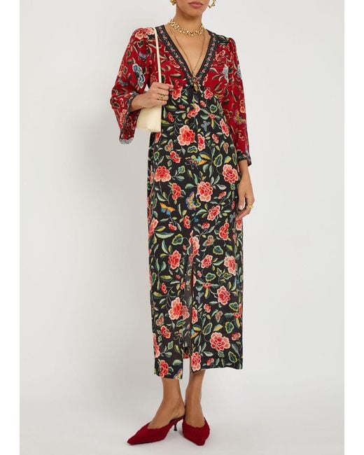 Rixo White Dahlia Floral-Print Silk-Crepe Midi Dress