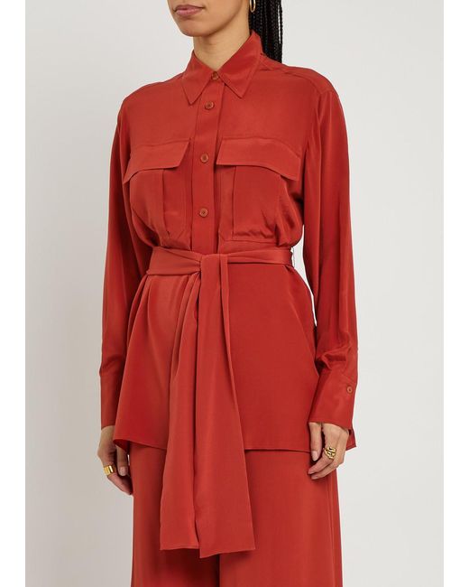 Joseph Red Yas Belted Silk Shirt