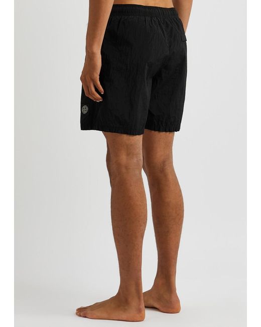 Stone Island Black Crinkled Nylon Swim Shorts for men