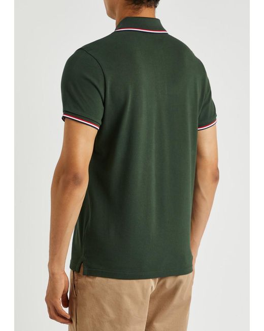 Moncler Green Piqué Cotton Polo Shirt for men