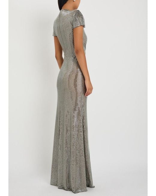 Self-Portrait Gray Rhinestone-Embellished Maxi Dress