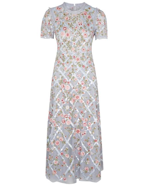 Needle & Thread Gray Athena Embellished Tulle Gown