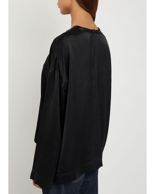 Totême Black Draped Satin Top