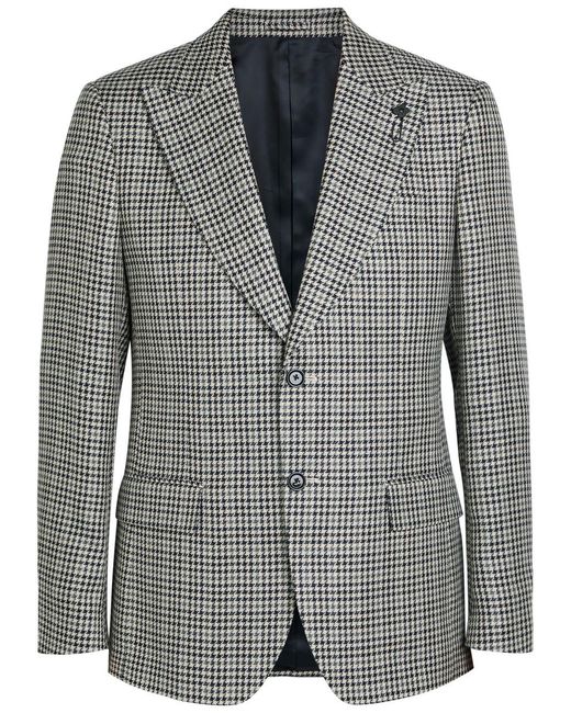 Lardini Black Houndstooth Cotton And Flax-Blend Blazer for men