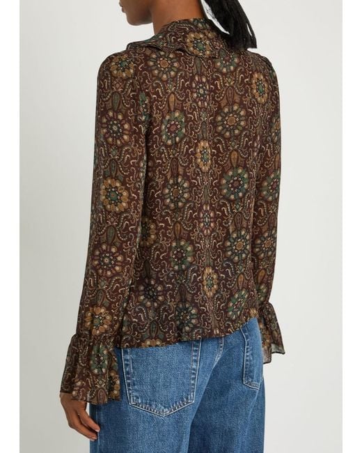 PAIGE Brown Claud Patterned Silk Blouse