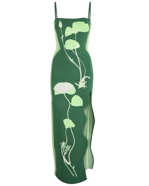 Ph5 Green Iris Asymmetric Stretch-Knit Maxi Dress