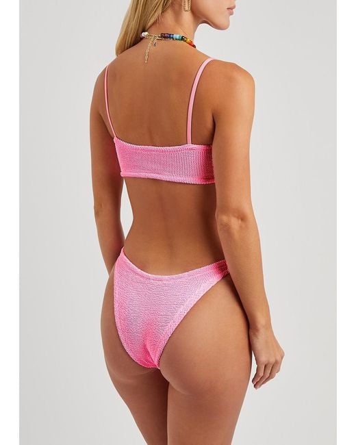 Hunza G Pink Gigi Seersucker Bikini, Square-Neck, Elasticated, Hand Wash, Seersucker Bikini