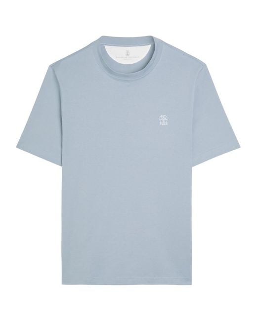 Brunello Cucinelli Blue Printed Cotton T-Shirt for men