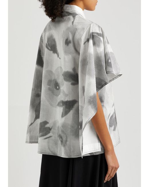 LOVEBIRDS Gray Printed Cape-effect Cotton Shirt