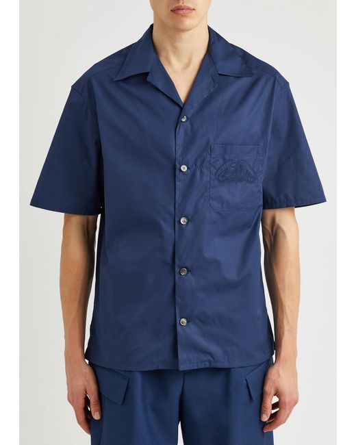 Alexander McQueen Blue Seal Logo-Embroidered Cotton Poplin Shirt for men