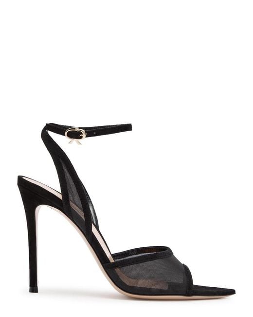 Gianvito Rossi Black Dorotea 105 Mesh And Suede Sandals