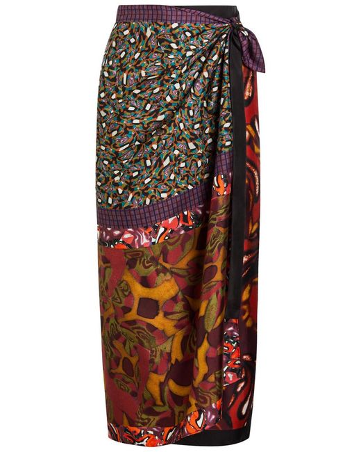 Dries Van Noten Multicolor Scarfy Printed Silk Midi Wrap Skirt