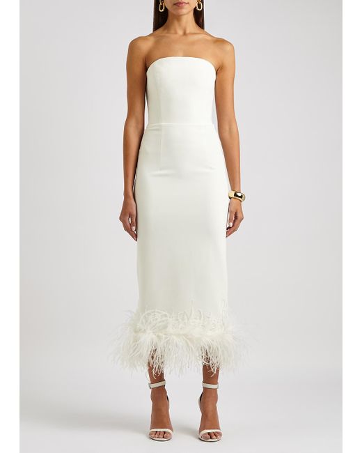white feather midi dress