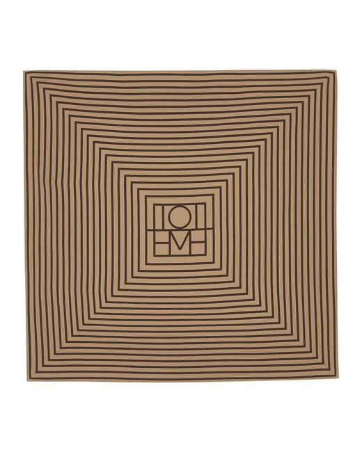 Totême  Brown Totême Striped Logo-print Silk Scarf