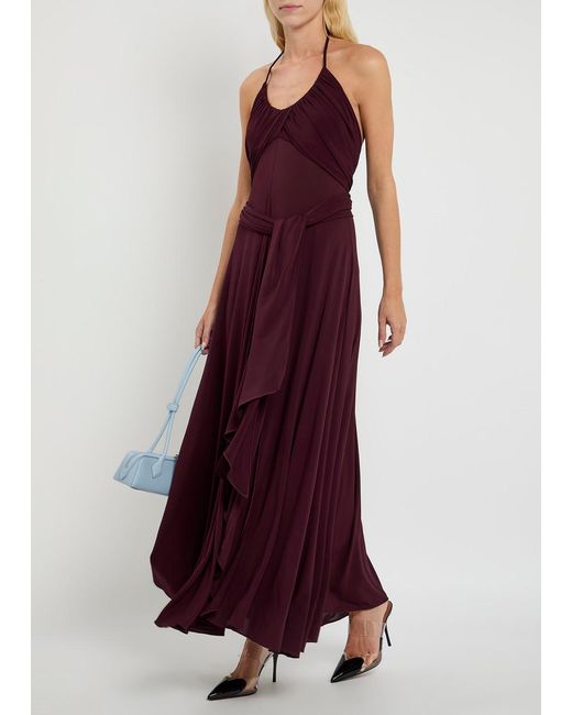 Alaïa Purple Draped Stretch-Mesh Maxi Dress