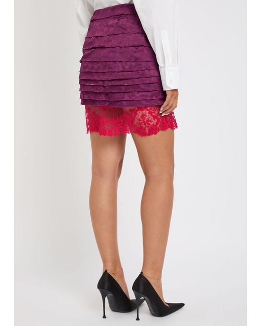 Saint Laurent Purple Tiered Floral-Jacquard Woven Mini Skirt