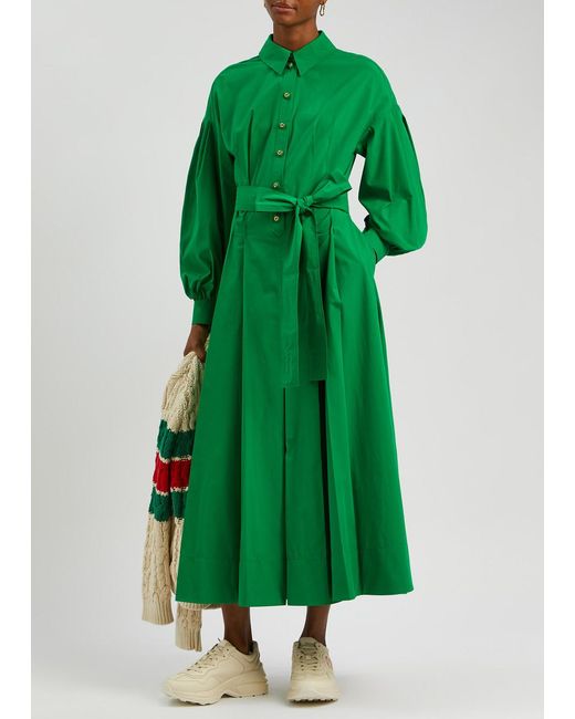 Gucci Green Cotton-poplin Midi Shirt Dress