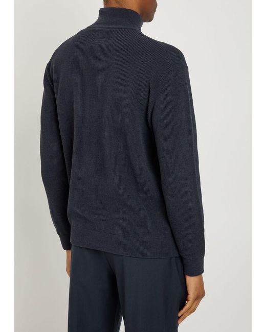 NN07 Blue Danny Half-Zip Ribbed Knit Jumper for men