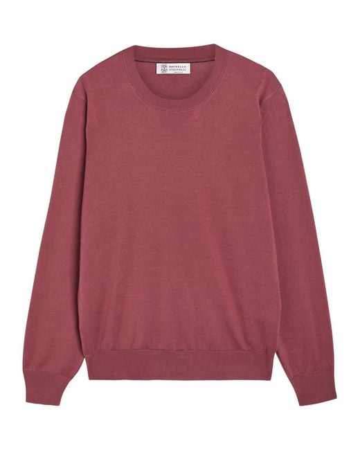 Brunello Cucinelli Red Fine-Knit Cotton T-Shirt for men