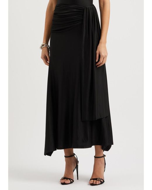 Rabanne Black Draped Stretch-Jersey Midi Skirt