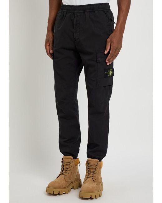 Stone Island Blue Logo Stretch-Cotton Cargo Trousers for men