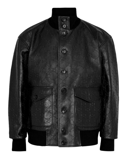 Gucci Black gg-monogrammed Leather Jacket for men