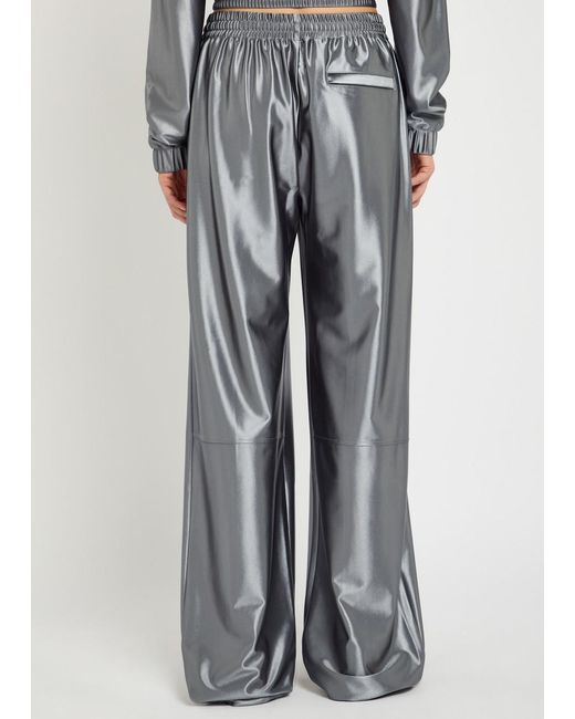 T By Alexander Wang Gray Relaxed Logo-Embroidered Satin Track Pants