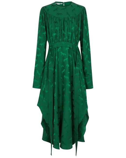 Stella McCartney Green Horses Jacquard Midi Dress