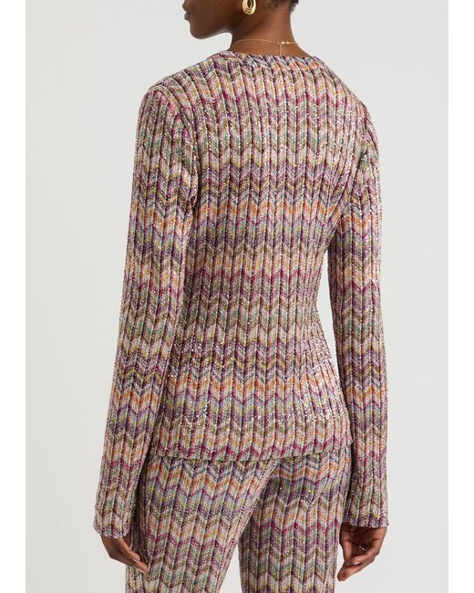 Missoni Pink Zigzag Sequin-Embellished Cotton-Blend Cardigan