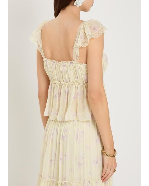 LoveShackFancy White Siena Floral-Print Georgette Top