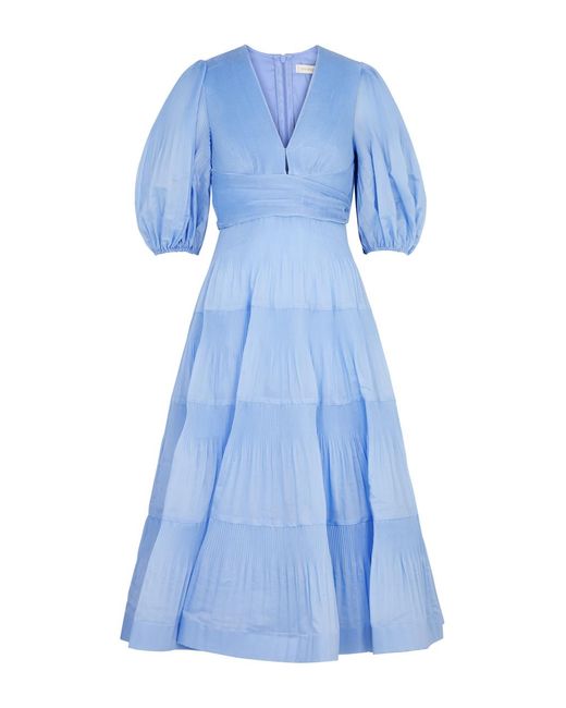 Zimmermann Blue Plissé Organza Midi Dress