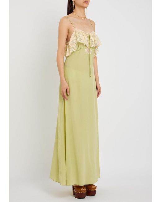 Chloé Yellow Lace-Trim Silk-Georgette Maxi Dress