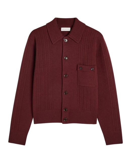 Dries Van Noten Red Modena Ribbed Wool Cardigan for men