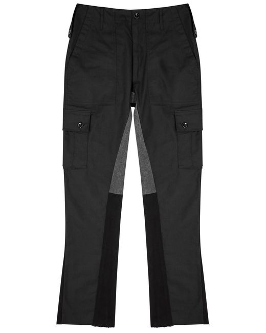 Jeanius Bar Atelier Black Panelled Twill Cargo Trousers for men