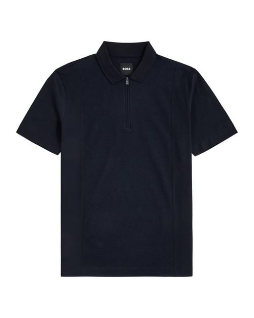 Boss Blue Paras Stretch-Cotton Polo Shirt for men