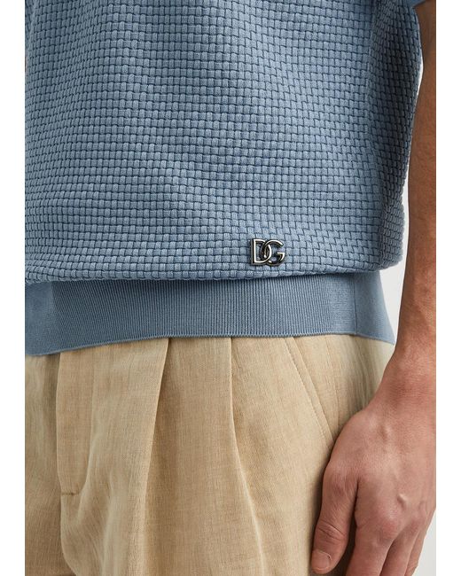 Dolce & Gabbana Blue Knitted Polo Shirt for men