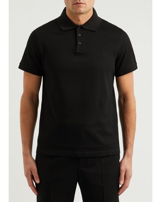 Saint Laurent Black Logo-Embroidered Piqué Cotton Polo Shirt for men