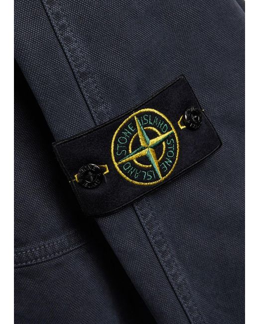 Stone Island Blue Hooded Canvas Jacket for men