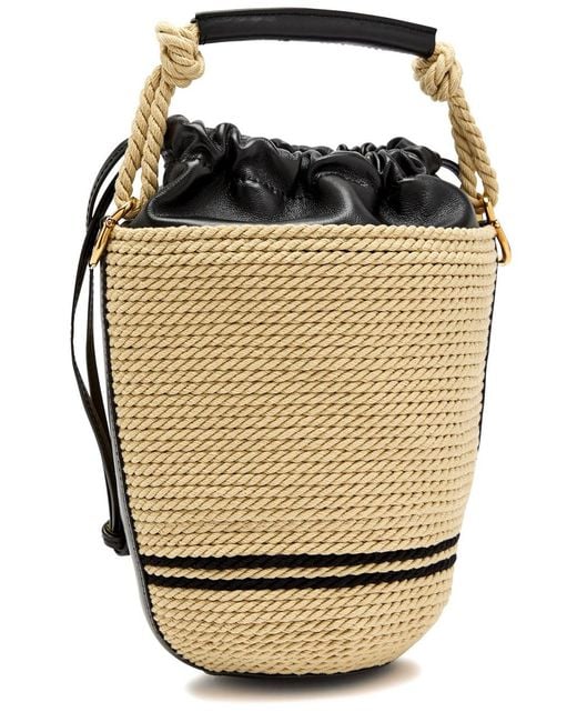 Chloé Multicolor Logo-Embroidered Leather And Raffia Bucket Bag
