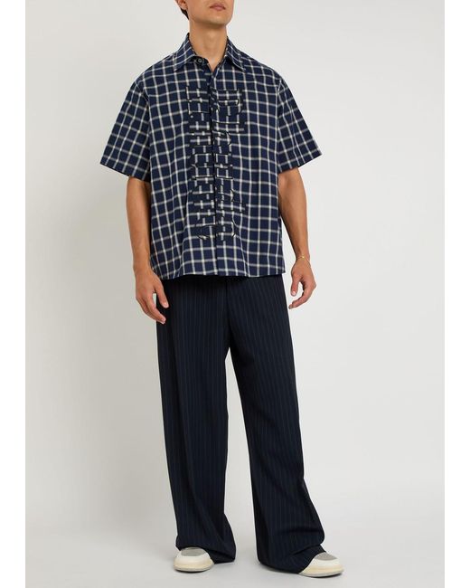 Rhude Blue Center Logo Button Up Shirt for men