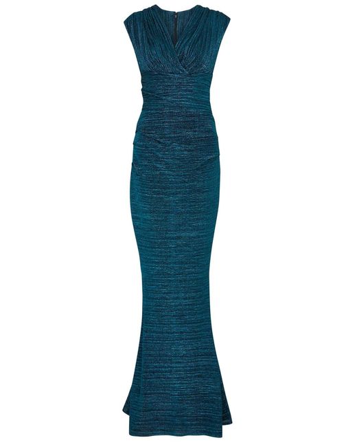 Talbot Runhof Blue Metallic-Weave Voile Gown
