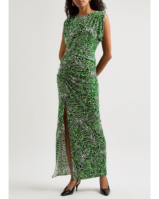 Diane von Furstenberg Green Gertrude Printed Jersey Maxi Dress