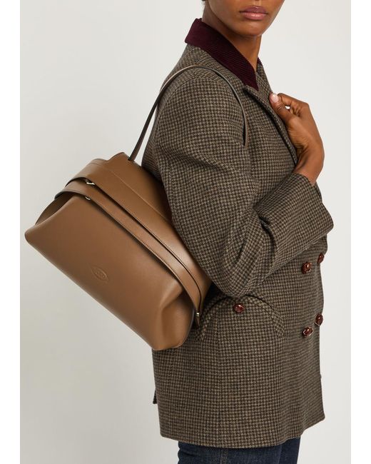 Tod's Brown Wav Monospalla Piccola Leather Tote Bag
