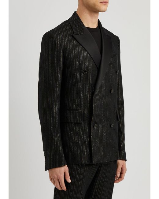 Amiri Black Metallic Pinstriped Wool-blend Blazer for men