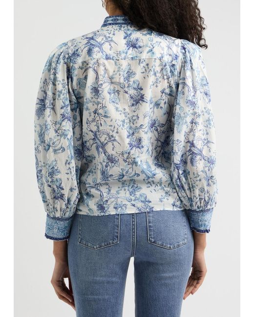 Alice + Olivia Blue April Floral-Print Cotton Blouse